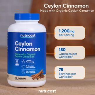 Nutricost Organic Cinnamon (Ceylon Cinnamon) 1,200mg Serving, 150 Capsules - Gluten Free, Non-GMO
