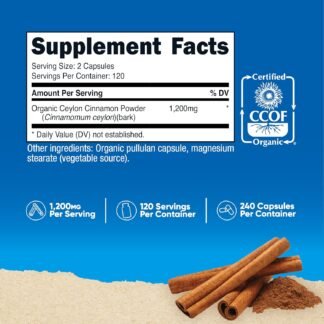 Nutricost Organic Cinnamon (Ceylon Cinnamon) 1,200mg Serving, 150 Capsules - Gluten Free, Non-GMO