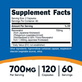 Nutricost Resveratrol 700mg, 120 Capsules - Vegan, Gluten Free, Non-GMO
