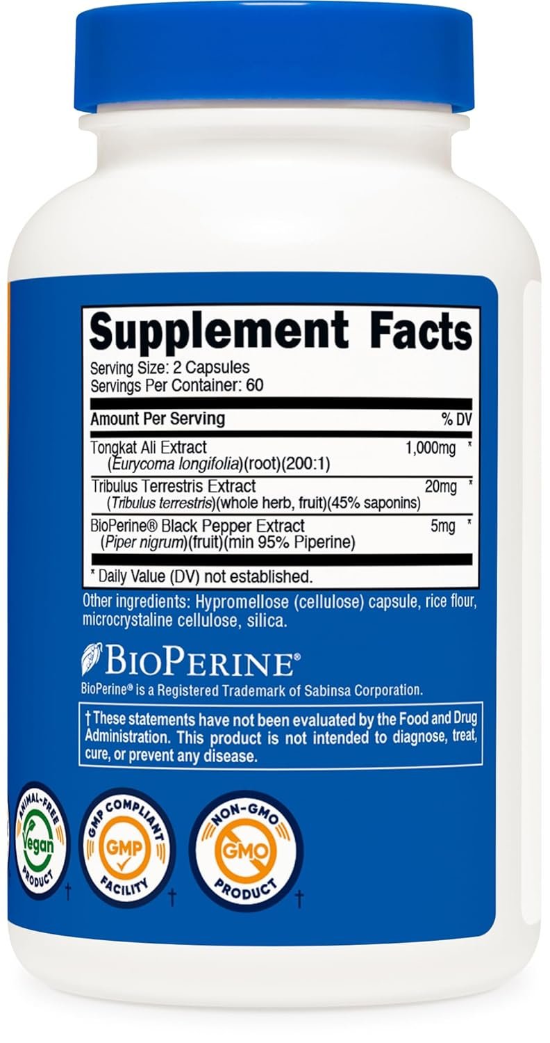 Nutricost Tongkat Ali 1000mg 120 Capsules - with Tribulus Terrestris and BioPerine Vegetarian Caps Non-GMO Gluten Free Potent Extract - lunas-mystic-emporium.com Nutricost Tongkat Ali 1,000mg 120 Capsules - with Tribulus Terrestris and BioPerine, Vegetarian Caps, Non-GMO, Gluten Free, Potent Extract