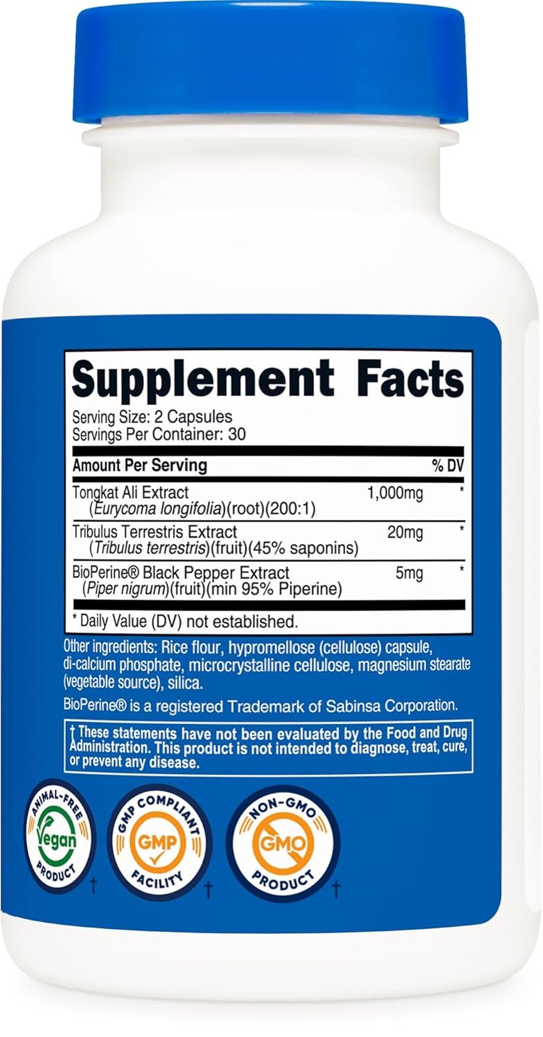 Nutricost Tongkat Ali 1000mg 120 Capsules - with Tribulus Terrestris and BioPerine Vegetarian Caps Non-GMO Gluten Free Potent Extract - lunas-mystic-emporium.com Nutricost Tongkat Ali 1,000mg 120 Capsules - with Tribulus Terrestris and BioPerine, Vegetarian Caps, Non-GMO, Gluten Free, Potent Extract