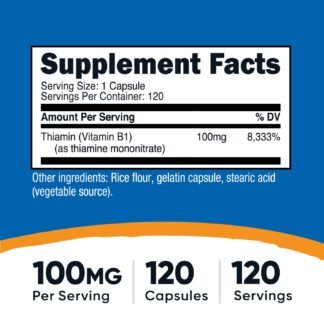 Nutricost Vitamin B1 (Thiamine) 100mg, 120 Capsules - Gluten Free and Non-GMO
