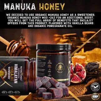 NutroTonic® Organic Himalayan Shilajit Gummies – Pomegranate & Vanilla Flavored – Shilajit for Men & Women - Wild Crafted Manuka Honey MGO +263 – Made in USA – 30 Healthy Gummies