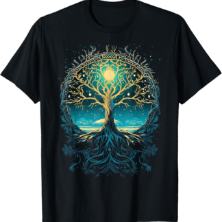 Odin Tree of Life Viking Walhalla Pagan Blue Yellow T-Shirt