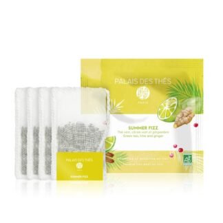 Palais des Thés Green Iced Tea - Organic Summer Fizz Blend with Lime, Ginger, Cardamom & Cinnamon - 4 XL Pouches - Serves 2 Iced Tea Carafes