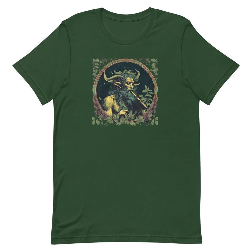 Pan Satyr Playing a Flute Wiccan Pagan Witch Adult T-shirt - lunas-mystic-emporium.com Pan Satyr Playing a Flute Wiccan Pagan Witch Adult T-shirt