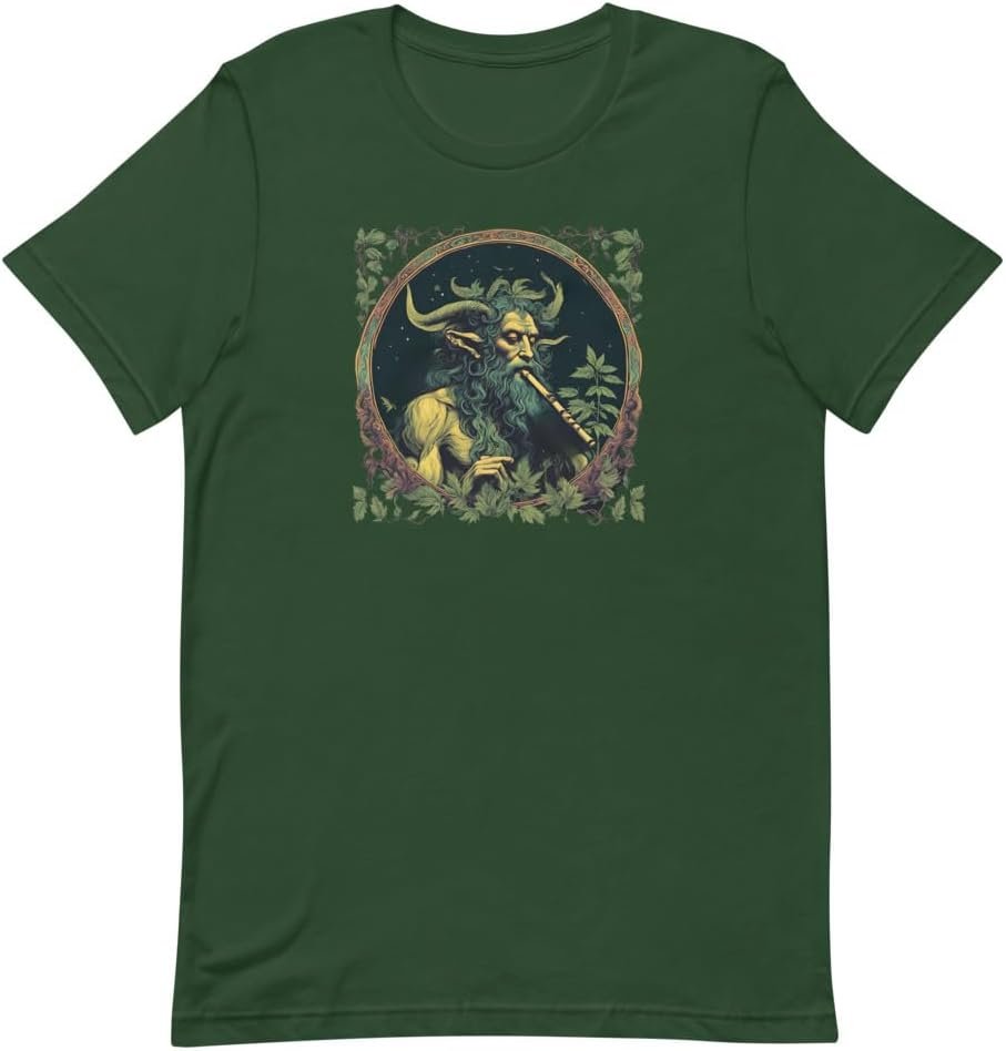 Pan Satyr Playing a Flute Wiccan Pagan Witch Adult T-shirt - lunas-mystic-emporium.com Pan Satyr Playing a Flute Wiccan Pagan Witch Adult T-shirt