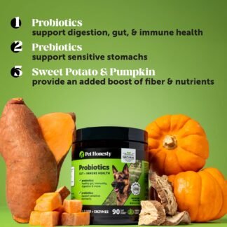 Pet Honesty Probiotics for Dogs - Digestive Enzymes Promotes Gut Health, Dog Probiotics for Bowel Support, Fiber for Regularity, Prebiotics for Immune Health & Gut Flora...