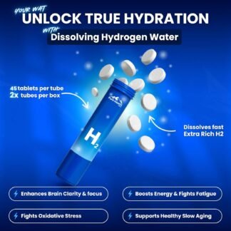 PHM Hydrogen Water Tubes, Tablets for Drinking Water - H2 Molecular Tabs | Magnesium Pills, Electrolytes Hydration Supplement to Support Healthy Aging & Energy Boost | 90...