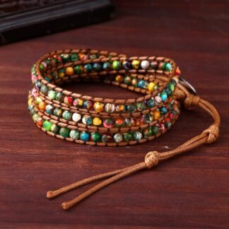 Plumiss Women Boho Handmade Natural Stone Crystal Leather Bead Wrap Bracelets Collection