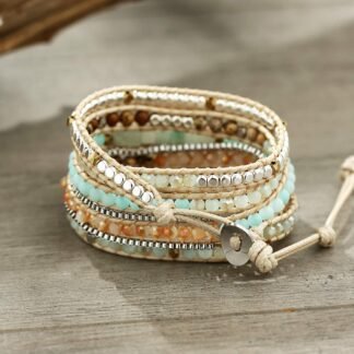 Plumiss Women Boho Handmade Natural Stone Crystal Leather Bead Wrap Bracelets Collection