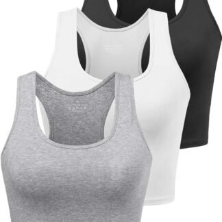Porvike Sports Crop Tank Tops for Women Cropped Workout Tops Racerback Running Yoga Tanks Cotton Sleeveless Gym Shirts 3 Pack