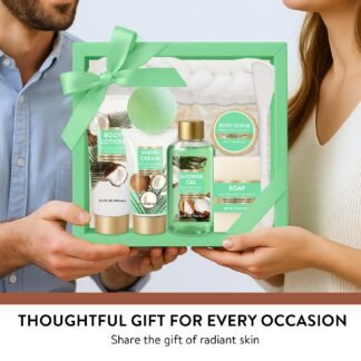 Premium Coconut Spa Gift Baskets for Women, 8 Piece Luxury Bath Set, Tropical Gift for Her, Anniversary or Birthday Gift, Relaxation Calming Spa Set Home Self Care Shower Kit...