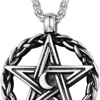 PROSTEEL Pentagram Pentacle Necklace for Men Women, Stainless Steel Tetragrammaton Amulet Satanic Jewelry, Wiccan 5 Point Star Satanism Pendant Necklace