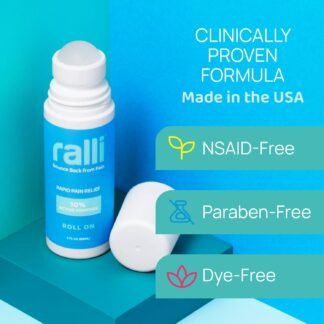 ralli Rapid Pain Relief 3oz Roll-On for Muscle Aches, Joint, Arthritis, Knee, Neck, Hip Pain, Foot Pain, Backache Pain-Relief, Dye Free, Made in USA