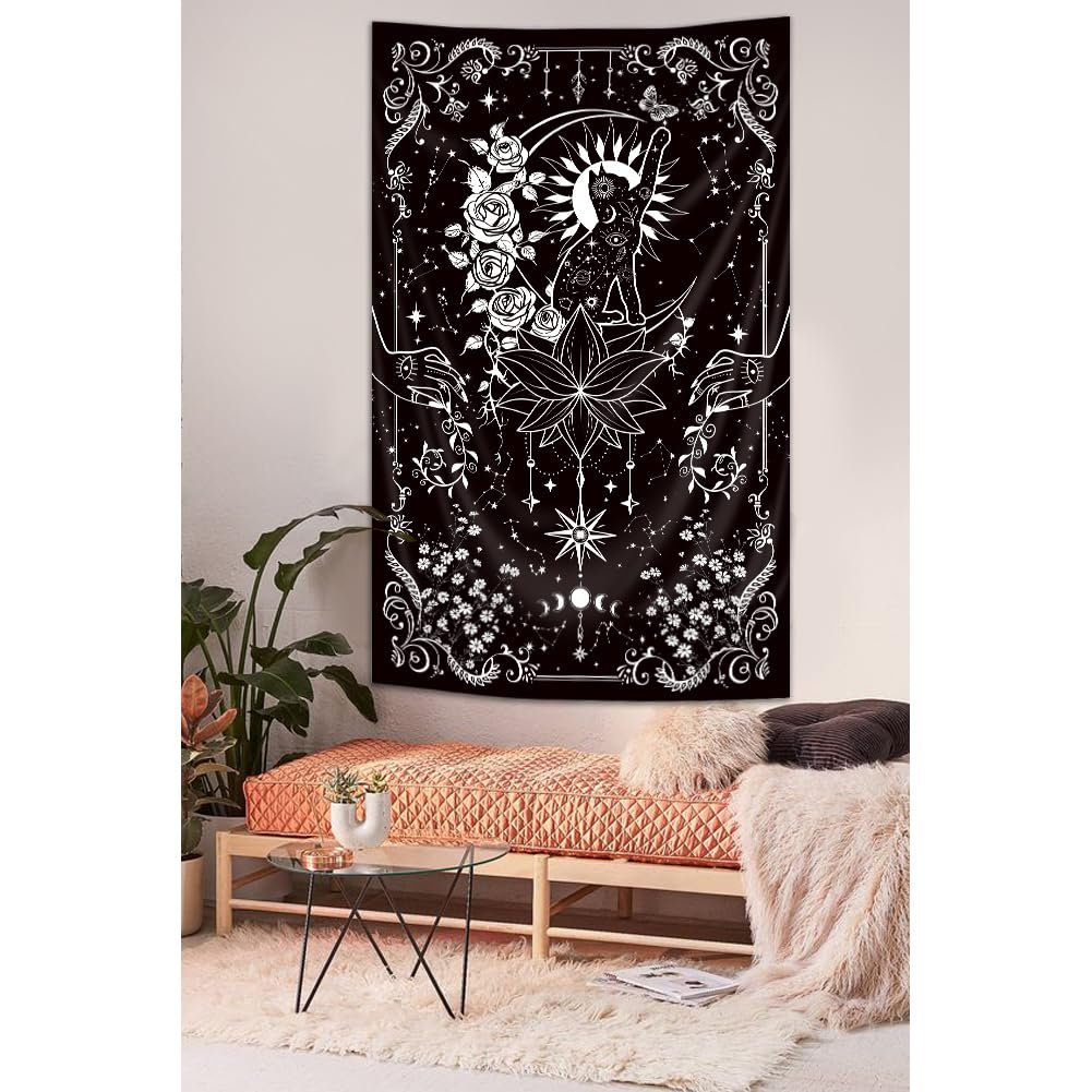Riyidecor Gothic Vertical Goth Tapestry Wiccan Witch Wall Hanging Moon Tarot 30Wx50H Inch Goth Black White Aesthetic Floral Small Bohemian Stars Mystic Celestial Bedroom Living - lunas-mystic-emporium.com Riyidecor Gothic Vertical Goth Tapestry Wiccan Witch Wall Hanging Moon Tarot 30Wx50H Inch Goth Black White Aesthetic Floral Small Bohemian Stars Mystic Celestial Bedroom Living...