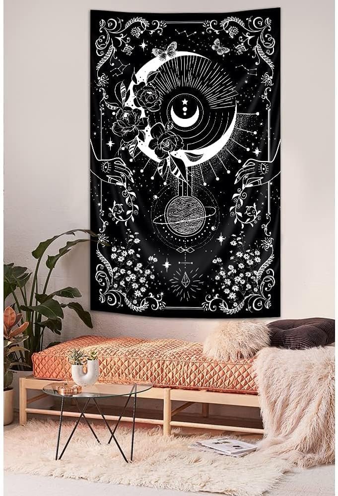 Riyidecor Gothic Vertical Goth Tapestry Wiccan Witch Wall Hanging Moon Tarot 30Wx50H Inch Goth Black White Aesthetic Floral Small Bohemian Stars Mystic Celestial Bedroom Living - lunas-mystic-emporium.com Riyidecor Gothic Vertical Goth Tapestry Wiccan Witch Wall Hanging Moon Tarot 30Wx50H Inch Goth Black White Aesthetic Floral Small Bohemian Stars Mystic Celestial Bedroom Living...