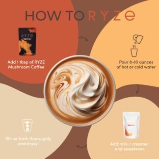 RYZE SUPERFOODS Mushroom Coffee Dark Roast, 6 Adaptogenic Mushrooms & Prebiotic Blend, Instant Coffee Supports Energy, Focus, Digestion & Immunity, Lions Mane & Turkey Tail, 30...