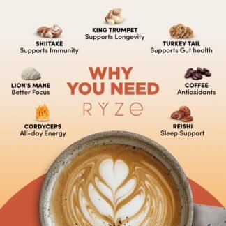 RYZE SUPERFOODS Mushroom Medium Roast Coffee USDA Organic with 6 Adaptogenic Mushrooms, USA Grown Instant Coffee for Better Energy, Focus Digestion Immunity with Lions Mane &...