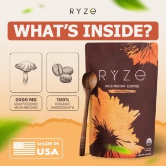 RYZE SUPERFOODS Mushroom Medium Roast Coffee USDA Organic with 6 Adaptogenic Mushrooms, USA Grown Instant Coffee for Better Energy, Focus Digestion Immunity with Lions Mane &...