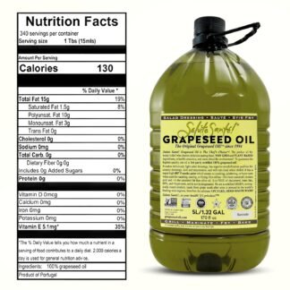Salute Santé! Grapeseed Oil – Cold Pressed & 100% Grape Oil – “Good Inside and Out” Healthy Cooking Oil – 5 Liter Jug – High Heat, Non-GMO, Kosher, Vegan, Heart-Healthy Culinary...