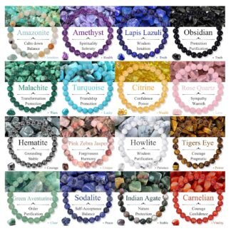 SAMOCO 16Pcs Natural Healing Crystal Bracelets for Women Men Semi-Precious Gemstone Beaded Bracelets Round Beads Gemstones Stretch Yoga Bracelet
