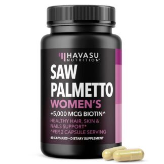 Saw Palmetto for Women with Biotin 5000mcg - Powerful DHT Blocker to Support Hair, Skin, and Nail Health - 60 Count - Vegan, Non-GMO Vitamin for Stronger, Fuller Looking Locks -...