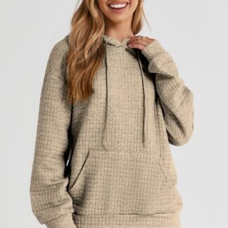 SHEWIN Womens Hoodies Casual Long Sleeve Drawstring Waffle Pullover Tops Loose Hooded Sweatshirt with Pocket