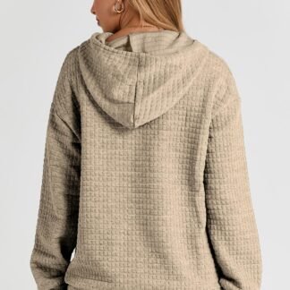 SHEWIN Womens Hoodies Casual Long Sleeve Drawstring Waffle Pullover Tops Loose Hooded Sweatshirt with Pocket