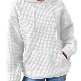 SHEWIN Womens Hoodies Casual Long Sleeve Drawstring Waffle Pullover Tops Loose Hooded Sweatshirt with Pocket