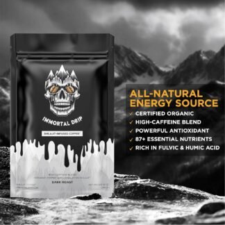 Shilajit Coffee - Immortal Drip, Organic Dark Roast Ground Coffee, Himalayan Shilajit-Infused, High-Caffeine, Vitamins - Fulvic Acid & 85+ Minerals