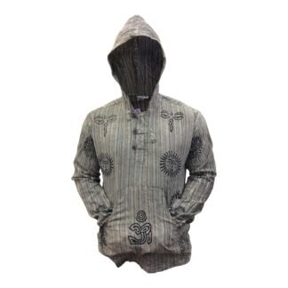 Shopoholic Fashion Mens Handmade Stonewashed Boho Hooded Shirt | Wooden Buttons & Front Pocket, Ethical Cotton Festival Shirt
