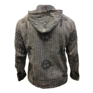 Shopoholic Fashion Mens Handmade Stonewashed Boho Hooded Shirt | Wooden Buttons & Front Pocket, Ethical Cotton Festival Shirt