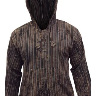Shopoholic Fashion Mens Handmade Stonewashed Boho Hooded Shirt | Wooden Buttons & Front Pocket, Ethical Cotton Festival Shirt