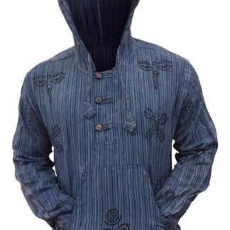 Shopoholic Fashion Mens Handmade Stonewashed Boho Hooded Shirt | Wooden Buttons & Front Pocket, Ethical Cotton Festival Shirt