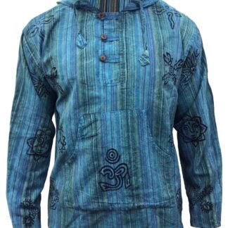 Shopoholic Fashion Mens Handmade Stonewashed Boho Hooded Shirt | Wooden Buttons & Front Pocket, Ethical Cotton Festival Shirt