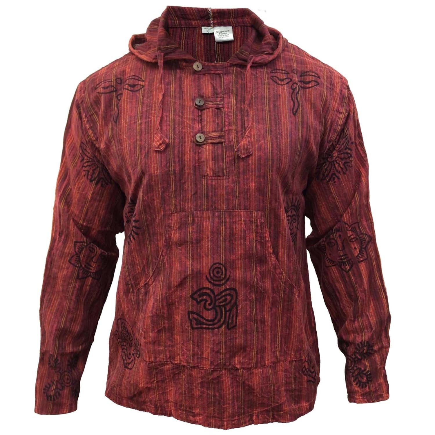 Shopoholic Fashion Mens Handmade Stonewashed Boho Hooded Shirt | Wooden Buttons Front Pocket Ethical Cotton Festival Shirt - lunas-mystic-emporium.com Shopoholic Fashion Mens Handmade Stonewashed Boho Hooded Shirt | Wooden Buttons & Front Pocket, Ethical Cotton Festival Shirt