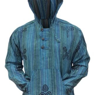 Shopoholic Fashion Mens Handmade Stonewashed Boho Hooded Shirt | Wooden Buttons & Front Pocket, Ethical Cotton Festival Shirt