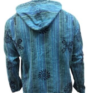 Shopoholic Fashion Mens Handmade Stonewashed Boho Hooded Shirt | Wooden Buttons & Front Pocket, Ethical Cotton Festival Shirt