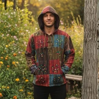 Shopoholic Fashion Mens Stripe Patchwork Grandad Hoodie Grandad Shirt