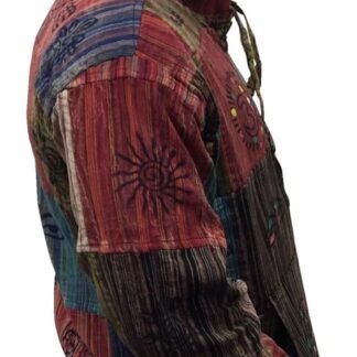 Shopoholic Fashion Mens Stripe Patchwork Grandad Hoodie Grandad Shirt