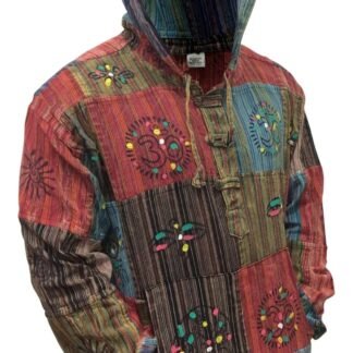 Shopoholic Fashion Mens Stripe Patchwork Grandad Hoodie Grandad Shirt