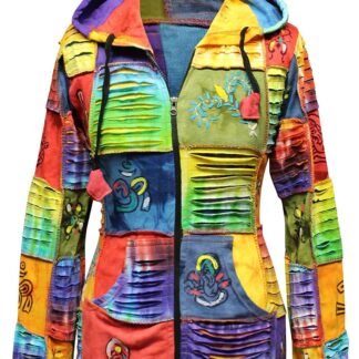 Shopoholic Fashion Slashed Patchwork Hippie Hoodie Jacket for Women, Tie Dye Lightweight Long Zip Up Sweater Cardigan