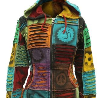 Shopoholic Fashion Slashed Patchwork Pixie Hippie Hoodie Jacket for Women, Lightweight Zip Up Sweater Cardigan