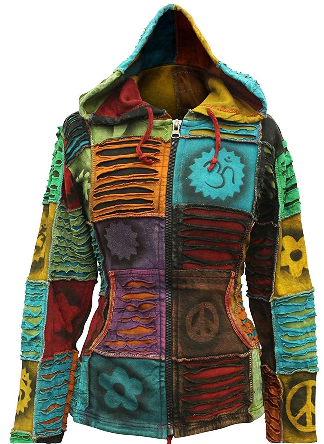 Shopoholic Fashion Slashed Patchwork Pixie Hippie Hoodie Jacket for Women Lightweight Zip Up Sweater Cardigan - lunas-mystic-emporium.com Shopoholic Fashion Slashed Patchwork Pixie Hippie Hoodie Jacket for Women, Lightweight Zip Up Sweater Cardigan