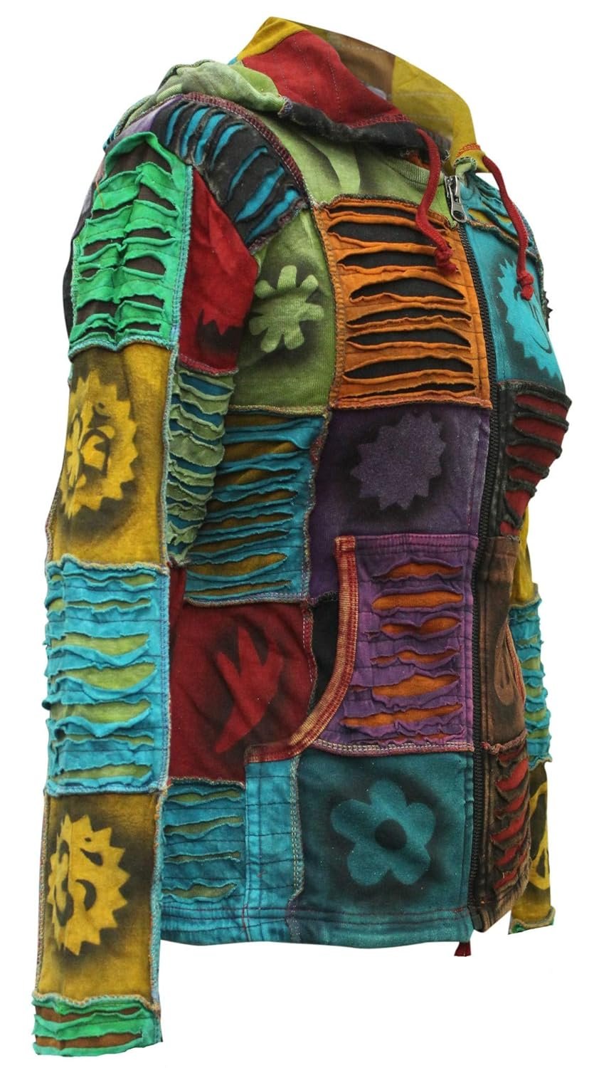 Shopoholic Fashion Slashed Patchwork Pixie Hippie Hoodie Jacket for Women Lightweight Zip Up Sweater Cardigan - lunas-mystic-emporium.com Shopoholic Fashion Slashed Patchwork Pixie Hippie Hoodie Jacket for Women, Lightweight Zip Up Sweater Cardigan