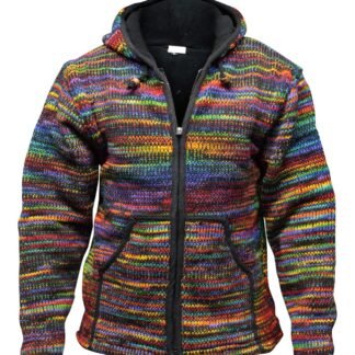 Shopoholic Fashion Tie Dye Hooded Wool Jacket, Fleece Lined Long Sleeve Full Zip Hoodie Hippie Sweater for Men