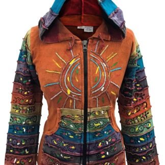 Shopoholic Fashion Women's Full Sleeve Gothic Sun Patchwork Faded Pixie Cotton Hippy Rib Hoodie