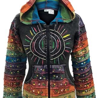 Shopoholic Fashion Women's Full Sleeve Gothic Sun Patchwork Faded Pixie Cotton Hippy Rib Hoodie