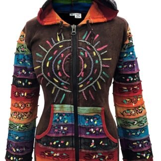 Shopoholic Fashion Women's Full Sleeve Gothic Sun Patchwork Faded Pixie Cotton Hippy Rib Hoodie